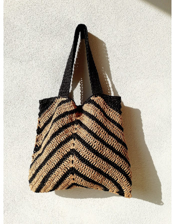 BOLSO CHEVRON BEIGE/NEGRO