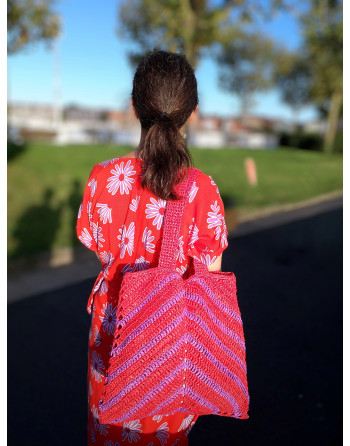 BOLSO CHEVRON ROJO/MORADO